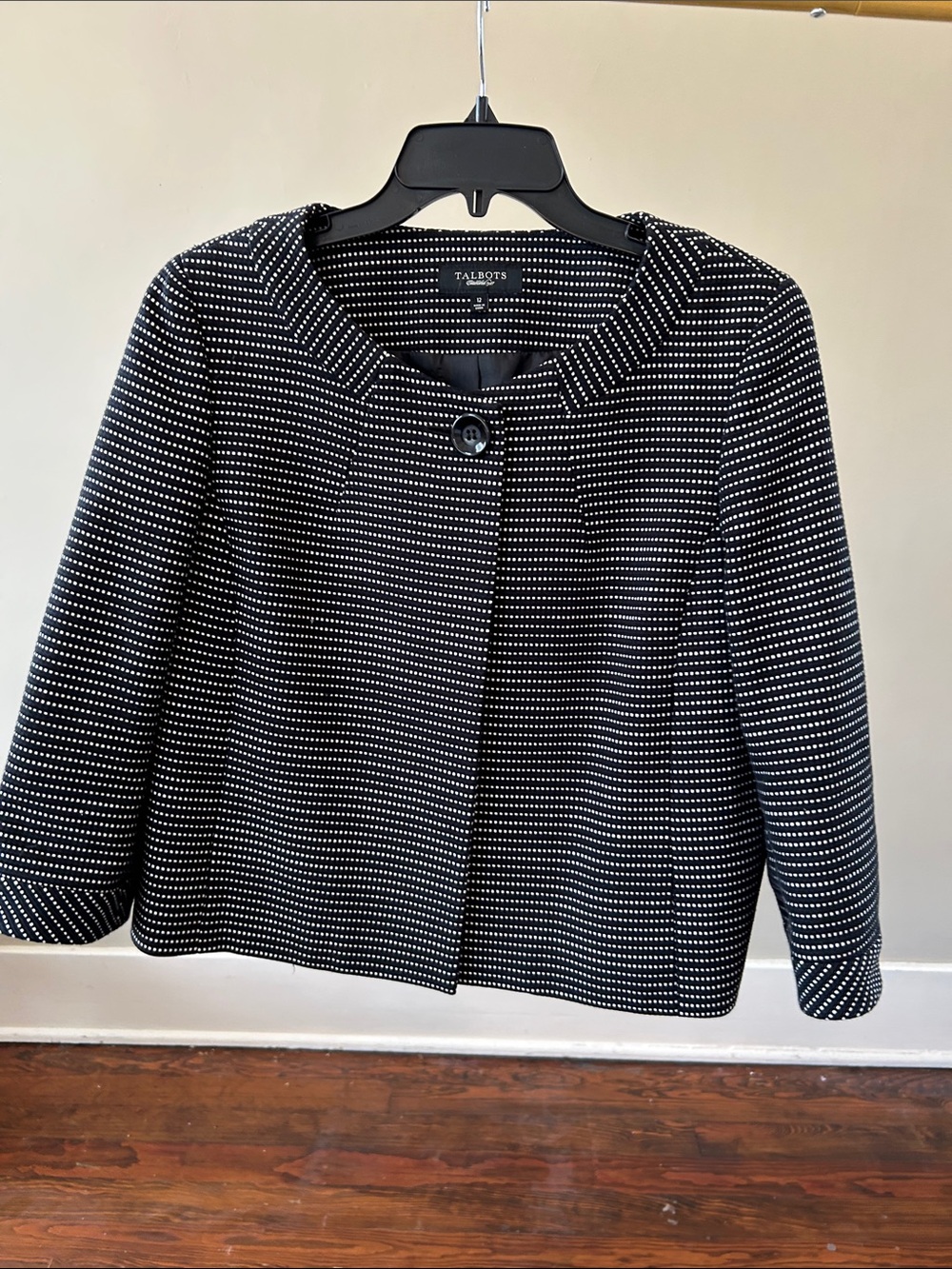 Talbots Black and White Dot-Pattern Cropped Boxy Blazer